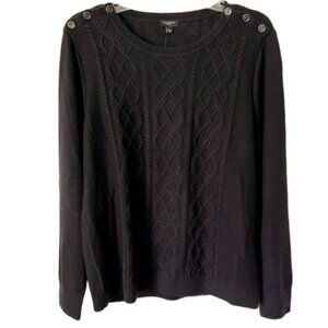 Talbots Lambswool Blend Cable Knit Button Detail Sweater - Black - XL